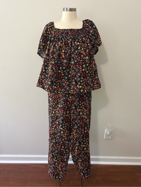 Joyspun Other - Joyspun Smocked Gauze Pajama Set Black Soot Fall Floral Wide Leg L Cottagecore